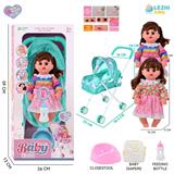 OBL10159250 - 14寸16声女娃喝水撒尿，配奶瓶，尿盆，尿片，铁制推车（衣服两款混装）