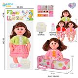 OBL10159312 - 14寸16声女娃喝水撒尿，配奶瓶，布质提篮，尿片（衣服两款混装）