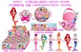 OBL10165864 - 4寸芭比美人鱼单只+3张卡片+10CM球 （三层收缩膜） 12只装展示盒 卡片和6款公仔随机