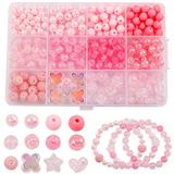 OBL10254821 - 粉红爆裂珠+圆珠+蝴蝶+五角星爱心+线（12格）