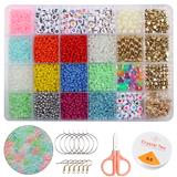 OBL10254890 - 字母珠+彩珠+3厘米珠+花生米珠+珍珠金珠+隔珠+龙虾扣圈包扣剪刀线耳钩耳圈（24格）