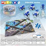 OBL10341112 - 自装35块庄 57.5X43 CM硬纸板地毯警察拼图，配4只回力警车2个警察兵