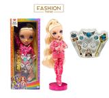 OBL10373847 - 高端饰品系列  16寸搪胶带灯光音乐主题曲Rainbow High惊喜彩虹高中带耳环，戒指，手提包。魔术棒 5件套