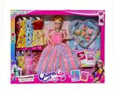 OBL10379354 - 11.5寸实心芭比娃娃活动关节(项链+心形首饰吸塑+8件衣服）套装