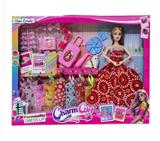 OBL10379357 - 11.5寸实心芭比娃娃活动关节(指甲吸塑+旅行箱+兔耳风扇+猫咪+8件衣服）套装