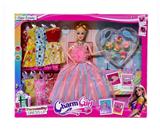 OBL10380969 - 11.5寸实心芭比娃娃活动关节(项链+心形首饰吸塑+8件衣服）套装