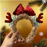 OBL10387204 - 红色毛绒鹿角蝴蝶结发箍