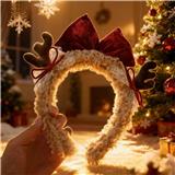 OBL10387205 - 棕色毛绒鹿角蝴蝶结发箍