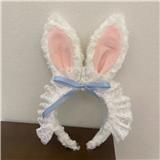 OBL10387220 - 蕾丝蓝结兔耳卡通毛绒发箍