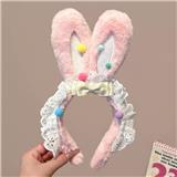 OBL10387225 - 粉花边彩球卡通毛绒发箍