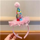 OBL10387298 - 粉色彩球帽发箍