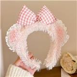 OBL10387331 - 粉腮红格子蝴蝶结毛绒发箍