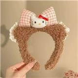 OBL10387337 - 咖耳格子蝴蝶结KT猫毛绒发箍