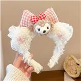 OBL10387339 - 白耳花边小熊格子毛绒发箍