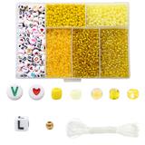 OBL10400858 - 3mm米珠+字母珠+4mm金珠+线6格