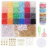 OBL10400883 - 软陶+6mm金珠+字母珠+隔珠+耳钩耳圈+剪刀镊子+龙虾扣包扣圈线26格