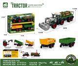 OBL10401169 - 灯光音效,惯性带夹农夫车头+朩条拖板后斗+自卸后斗+方斗后斗