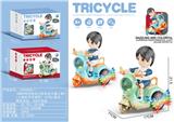 OBL10413604 - 旋转特技电动三轮车坐卡通人物
（人物关节可调节）+灯光+音乐，
两色混装，3AA不包电