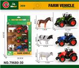 OBL10414080 - 3只装合金回力农夫车+3动物