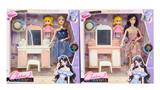 OBL10453523 - 11寸实身9关节时尚礼服芭比+梳妆台+小女孩+草帽 2款混装