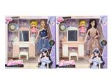 OBL10460349 - 11寸实身9关节时尚礼服芭比+梳妆台+小女孩+草帽 2款混装