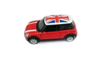 OBL630729 - 1:32MINI 合金回力车带声光印英国国旗  红、 黄、 灰、 蓝4色混装  可开门 12只展示盒包装