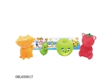 OBL659617 - Bag of PVC clip evade glue four strawberries, oranges, apples, key chain of caterpillar