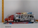 OBL682796 - 喷漆惯性拖头栏载六只滑行车子（车头红蓝黑）