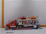 OBL682797 - 喷漆惯性拖头栏载四只滑行小工程车（车头红蓝黑）
