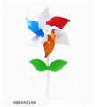 OBL683196 - Assembled 4 color hexagonal volume windmills and leaves