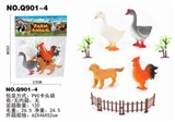 OBL703139 - Chickens, ducks goose dog 4 rail 2 trees