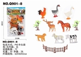 OBL703140 - Cattle and sheep red deer chicken duck goose dog 4 rail 2 trees