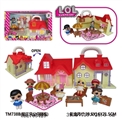 OBL703429 - Surprise baby with villa and sun umbrella tables and chairs with three figures