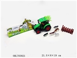 OBL703821 - Inertia farmer car with two small. Fence. 8 animals