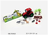OBL703823 - Inertia farmer car with two small. 2 of the sign. Fence. 8 animals