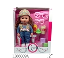 OBL708828 - 12寸12声少女穿鞋娃娃牛仔连衣裤+野餐配件+大小眼镜等