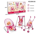 OBL709440 - Combination of three piece set (rocking chair, swing, iron car) and 14 IC doll