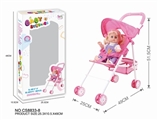 OBL710483 - Baby sunshade trolley and 14 4-tone doll