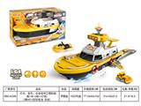 OBL807360 - 灯光音乐可变形合金工程收纳船（配3只合金车+3颗AG13纽扣电池 包电）
