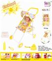 OBL813490 - Baby iron trolley 12" doll (doll drinks water and urine, with bottle, toilet, urine is not wet, mirror and comb)