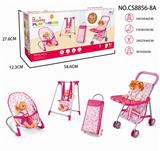 OBL813504 - 4 times combination (trolleys, swing, iron cart, rocking chair) 14 "IC doll