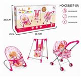 OBL813505 - Combination of three-piece (iron cart, swing, rocking chair) 14 "IC doll