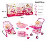 OBL813507 - Combination 4 times (iron carts, tub, rocking chair, bags) 14 "doll 2 only