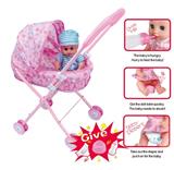 OBL813567 - 12 doll and baby sunshade handcart (baby drink water to pee, with bottle, toilet and diaper)