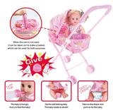 OBL813579 - 14" doll 2-in-1 baby sunshade trolley (doll drinks water and pees, with bottle, toilet and urine is not wet)