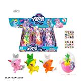 OBL822335 - High-block pvc plastic big egg plastic unicorn horse with horse sticker three three-color blend 6pcs.