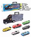 OBL839237 - HAND-HELD GIFT BOX CONTAINER TAXIING TOW TRUCK WITH 6 SLIDING ALLOY RACING CARS.