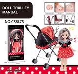 OBL846924 - Baby sunshade trolley and 12 dolls IC