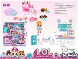 OBL864846 - SURPRISE DOLL KITCHEN TABLEWARE AND OUTDOOR ICE CREAM CART DOUBLE DECKER HOUSE SET