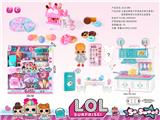 OBL864847 - SURPRISE DOLL KITCHEN TABLEWARE AND OUTDOOR ICE CREAM CART DOUBLE DECKER HOUSE SET